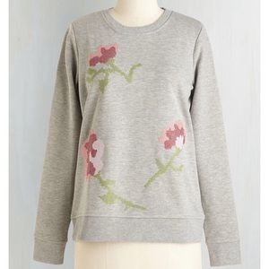 Modcloth Stitched Floral Gray Sweatshirt